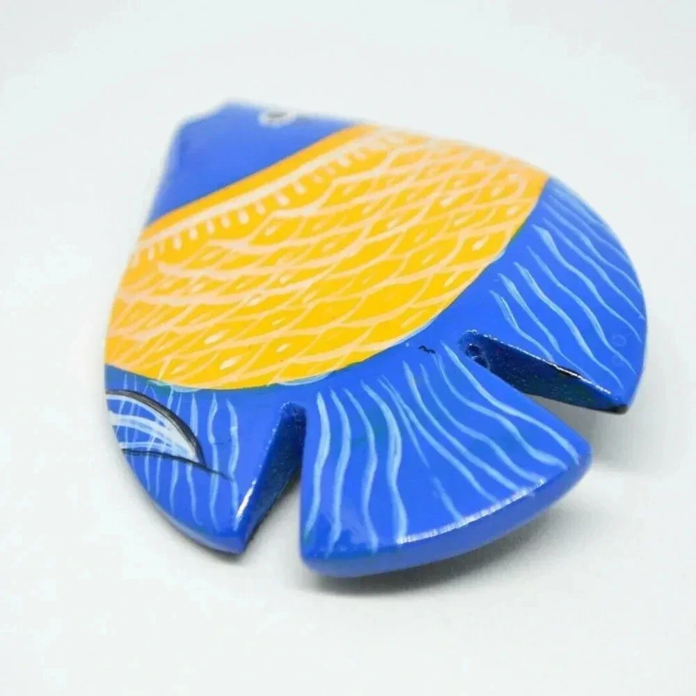 COLLECTIF Fish Blue Yellow Wooden Hand Painted Pin